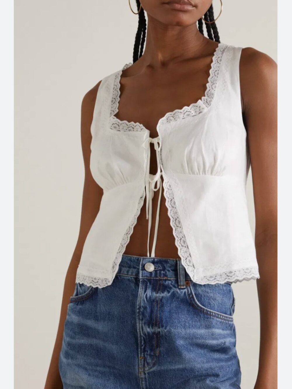 Reformation Rosalie White Lace Trimmed Linen Top Mila Shorts Set - Picture 3 of 10